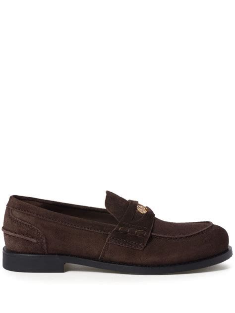 miu miu penny loafers|Suede penny loafers in brown .